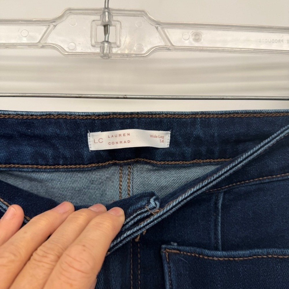 LC Lauren Conrad Wide Leg Jeans High Rise Patch Pocket Denim Blue Size 14 - Picture 7 of 10